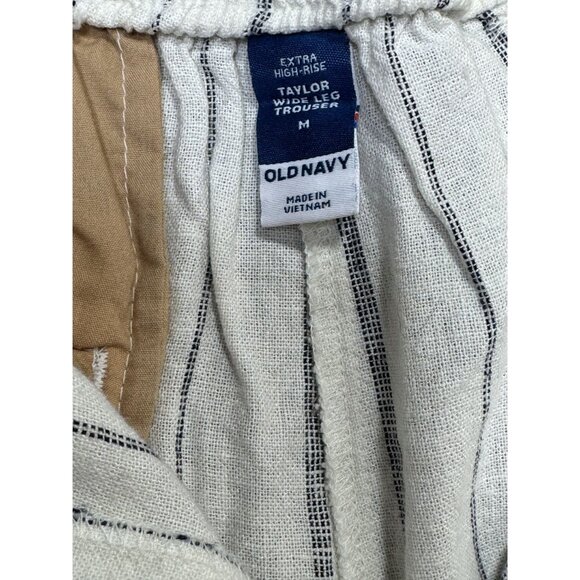 Old Navy Size M Woman Extra High-Rise Taylor Wide-Leg Striped White Linen-Blend - Picture 8 of 13